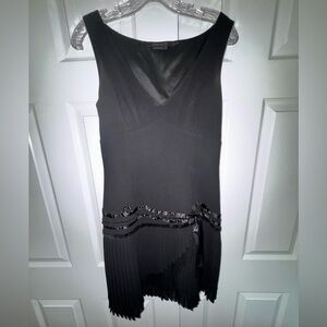 BCBGMAXAZRIA Vintage Black Cocktail Dress w/ Pleated Asymmetric Hem, Size 4